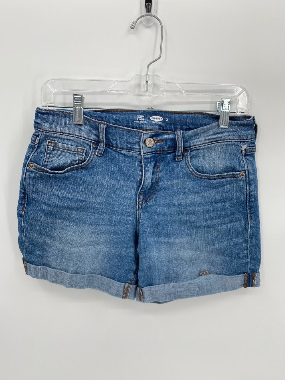 Old Navy Denim Medium Wash Cuffed Fitted Shorts Blue Size 2